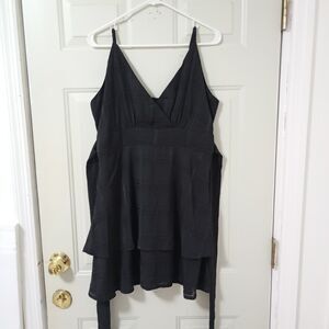 Shein Black Tiered Ruffle Bohemian Short Dress Size L Women's